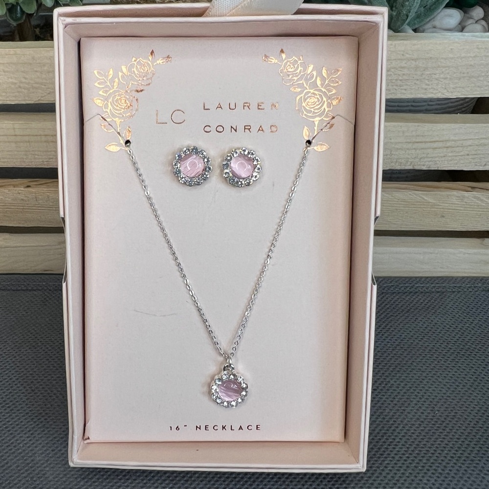 LC Lauren Conrad Pink/Silver Necklace and Earrings Set